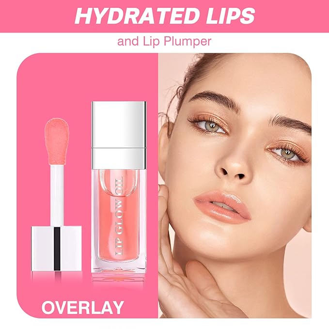 Lip Oil 2 Piece Set Moisturizing Lip Glow and Plumping Lip Oil with Cherry Oil Long-Lasting Lip Care Lip Glow Oil Color Reviver Moisturizing Non-Sticky Lip Oils Tinted Large Brush Head Shiny Tinted