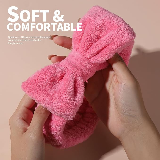 Teenitor 5 Pack Spa Headband for Washing Face, Girls Makeup Headband, Bow Tie Hair Band, Microfiber Women Skincare Headbands for Cosmestic Facial Sports Yoga