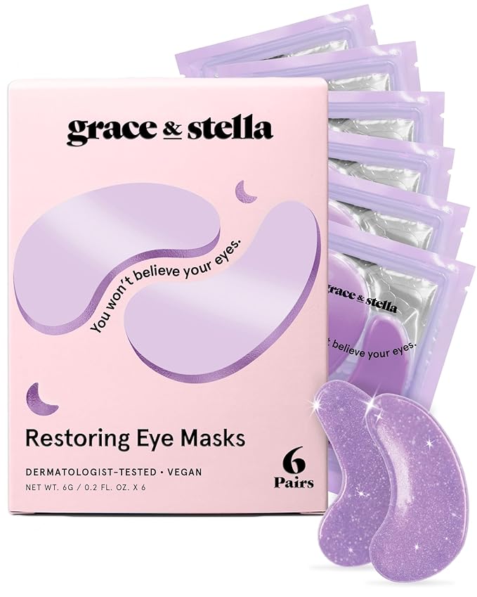 grace & stella Retinol Under Eye Patches for Puffy Eyes and Dark Circles, Restoring Gel Under Eye Masks with Hyaluronic Acid - Vegan Cruelty-Free Skincare - Christmas Gifts for Women (Purple, 6 Pairs)