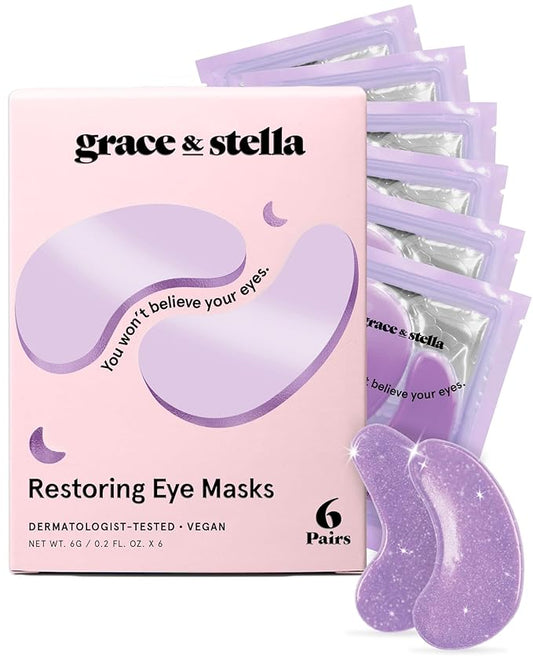 grace & stella Retinol Under Eye Patches for Puffy Eyes and Dark Circles, Restoring Gel Under Eye Masks with Hyaluronic Acid - Vegan Cruelty-Free Skincare - Christmas Gifts for Women (Purple, 6 Pairs)