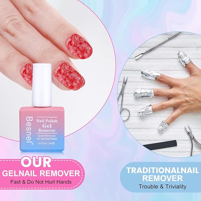 Gel Nail Polish Remover, Professional Gel Polish Remover for Nails Non-Irritating Easily & Quickly Remove Nail Polish, Gel Remover Tools Kit Nail File Cuticle Pusher Nail File Grit