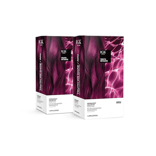 IGK Permanent Hair Color Kit | RRV Truth or Dare - Intense Fuchsia | 100% Gray Color Coverage + Strengthen + Shine | Ammonia Free