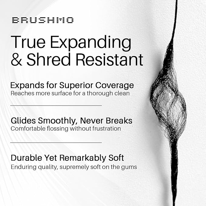 Brushmo Black Floss (BBFloss) - Expanding Floss, Gum-Friendly Soothing Mint Dental Floss, Natural Vegan Wax to Remove Plaque from Teeth, Dentist Designed PTFE & PFAS Free Oral Care, 5 Spools, 275 yd