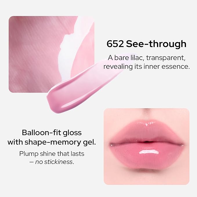Unseen Balloon Tint, 9 Colors Set for All Skin Types. Buildable Color, Long Lasting Glossy Lip Stains, Lightweight Lip Gloss Make up (652 See-through, 0.11 Ounce (Pack of 1))