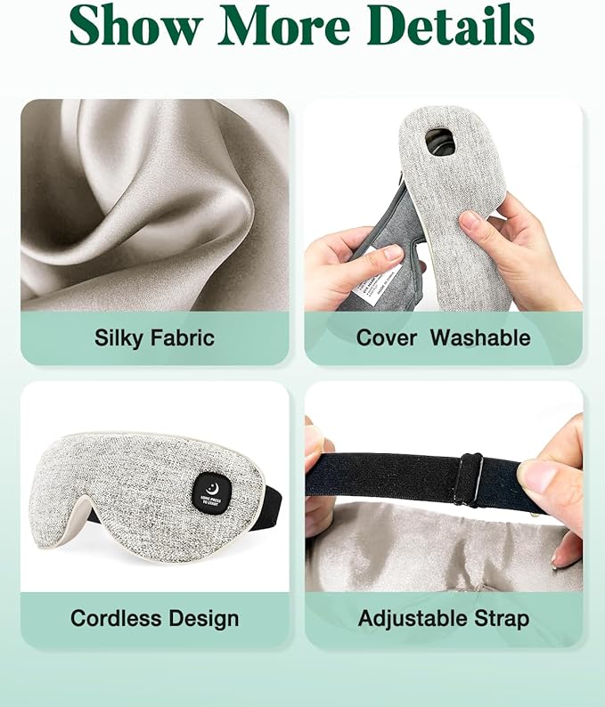 Heated Eye Mask for Dry Eyes, Cordless Warm Compress for Eyes, Light Blocking Eye Heating Pad, Styes, Sleep, Cover Washable, Rechargeable, Light Gray