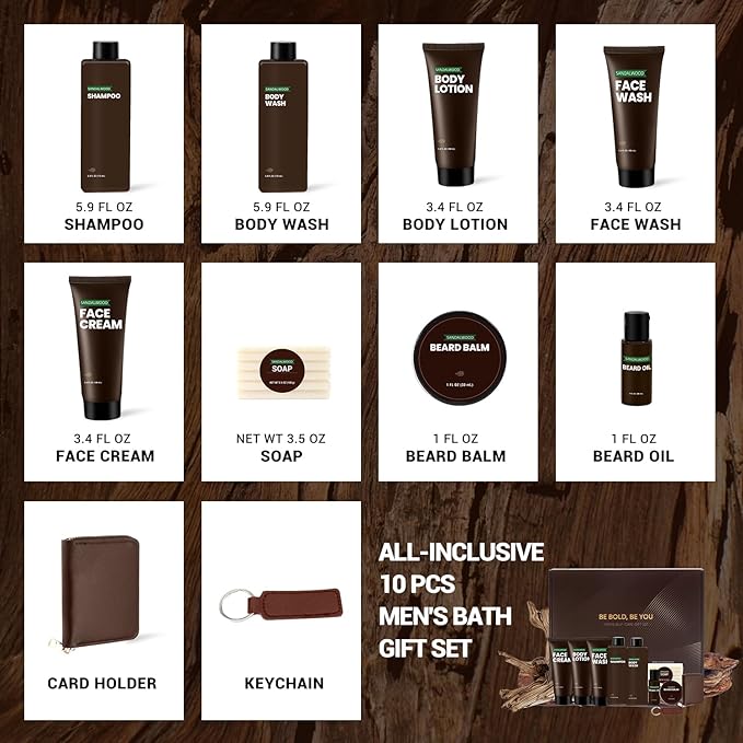 Rinse & Robust Beard Kit for Men, Christmas Gifts for Men, Sandalwood Beard Oil Gift Sets, Birthday Gifts Mens Stocking Stuffers for Dad Boyfriend Husband Valentines, Holiday Grooming Gift Set