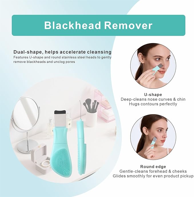 Blackhead Remover & Silicone Face Scrubber,Face Spatula,Facial Cleansing Brush, Pore Brush, Face Scrubber Exfoliator for Facial Deep Cleansing (Cyan)