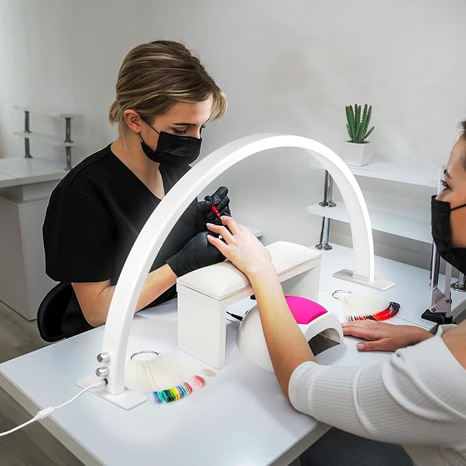 IMENE Half Moon Light, 29in Half Moon Light for Nail Desk, Half Moon Lamp Adjustable Color Temperature and Brightness Perfect for Nails Tech Manicure, Lash Extention, White