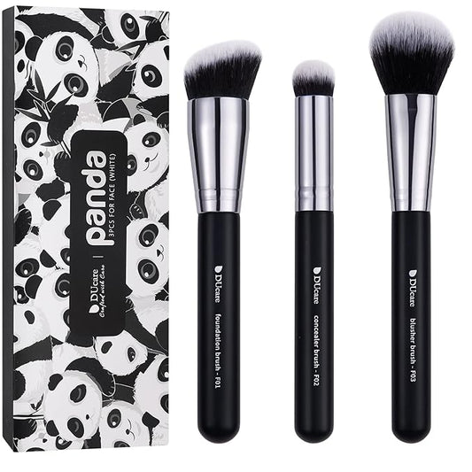 DUcare Makeup Brushes 3Pcs Foundation Contour Bronzer Brush,Concealer Brush,Blusher Powder Brush, Face Kabuki Travel Buffing Stippling Liquid Blending Makeup brush set Black