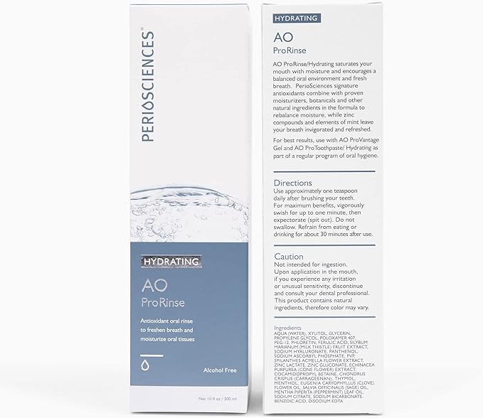 PerioSciences Hydrating Mouthwash Rinse Oral Care Pre Brush - Mint Anti Cavity Dry Mouth Plaque Remover for Healthier Gum Tissue & Teeth Enamel Protection - AO Dentist Recommended Clean - Pack of 2