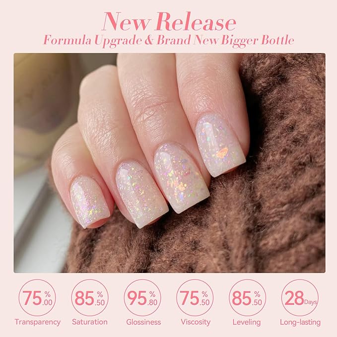 BORN PRETTY Jelly Glitter Gel Nail Polish Shimmer Nude Gel Polish Translucent Sheer Milky Gel Polish Nail Art Manicure Salon DIY at Home
