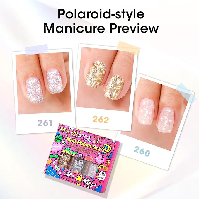 GELLEN Glitter Nail Polish Set 3 Colors Silver Gold Glitter Sequins Nail Polish Quick Dry Sparkle Nail Lacquer Reflective Fingernail Toenail Polish DIY Manicure Gift for Christmas/New Year/Winter