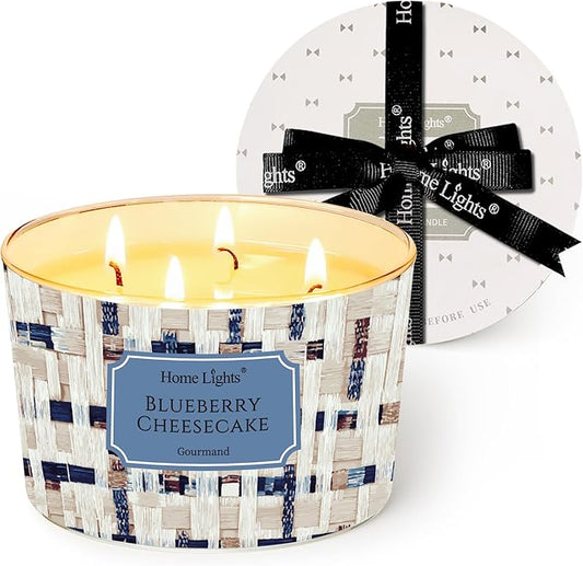 HomeLights Scented Candles for Women & Men, 18oz Candle Jars Aromatherapy 4-Wick Candle, Ideal for Rustic Modern Home Decor and Gifts, Blueberry Cheesecake