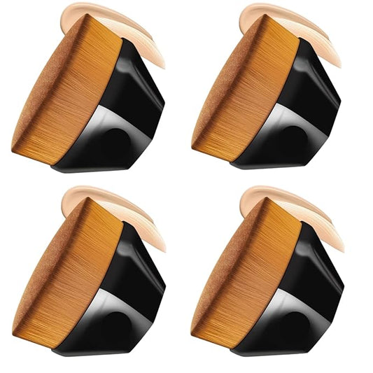 ss 4-piece flat top kabuki brush set - hexagonal face brush and red liquid foundation make-up brush, with protective cover (black)