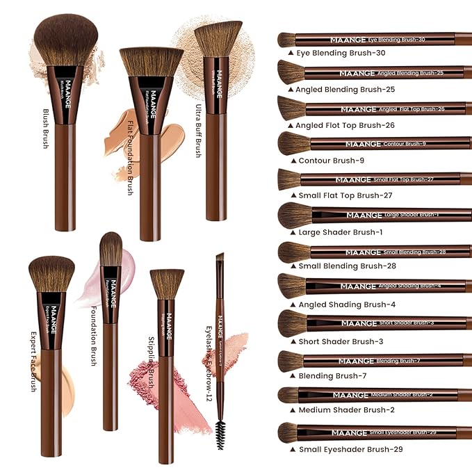 MAANGE 20 PCS Makeup Brushes with Case Professional Makeup Brush Set Premium Synthetic Face Kabuki Foundation Brush Kit (Coffee)