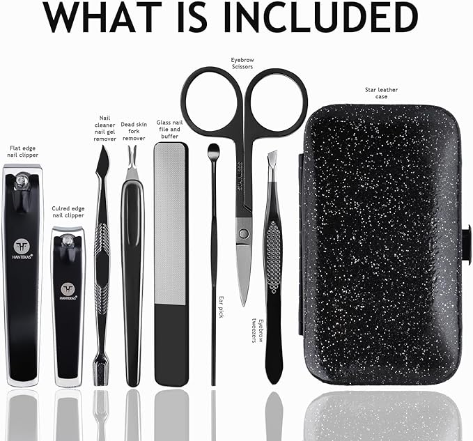 Manicure Pedicure Set 8pcs Stainless Steel Nail Clippers Kit Fingernail Toenail Clippers Cutters with Leather Case for Home Workplace Outdoor Travel Salon Gift for Men Women Family Friends