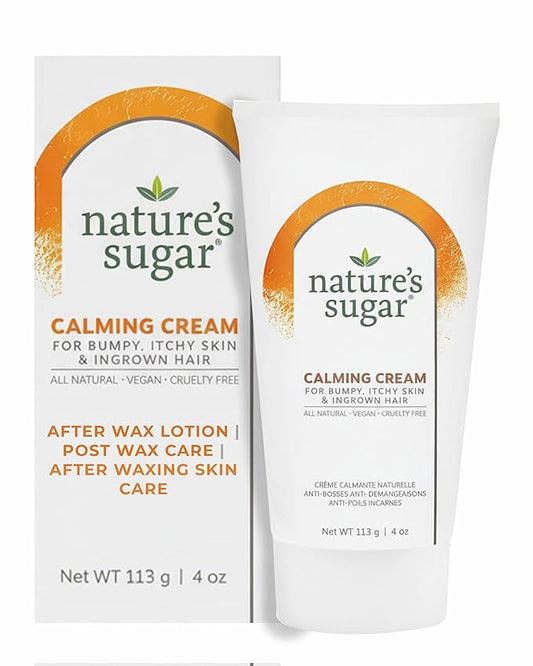 Nature’s Sugar Calming Post Wax Care Cream – Soothing Aftercare for Ingrown Hair & Itchy Skin – Hydrating Shea Butter & Sunflower Seed Oil– Fast-Absorbing Post Wax Cream for All Skin Types – 4 oz