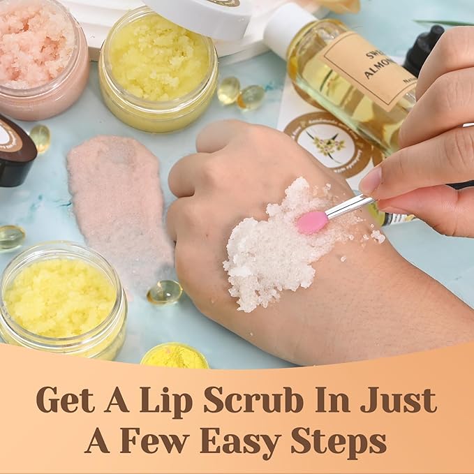 Sugar Lip Scrub Making Kit- 35Pcs Make Your Own Sugar Lip Scrub with Shea Butter, Almond Oil, Essential Oils, Moisturizing and Exfoliating Dry Lip, DIY Organic Lip Care Gifts For Women & Men