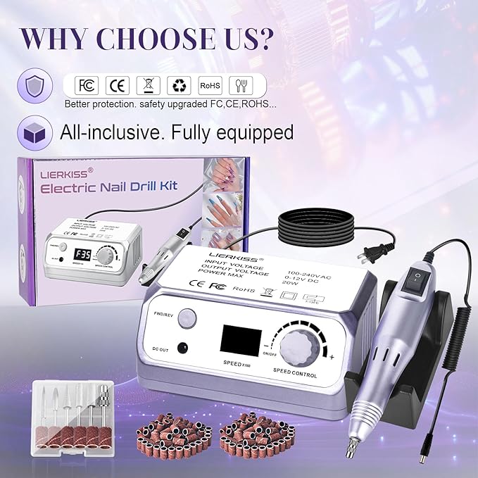 Nail Drill 35000RPM Electric Nail File Drill Nails Machine - Professional Nails Drill with 100pcs Sanding Bands and Nail Drill Bits for Acrylic, Gel Nail Manicure & Pedicure