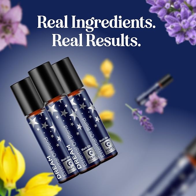 Sleep Essential Oil Roll On - Aromatherapy Essential Oil Roller for Restful Sleep and Relaxation with Pure Lavender & Roman Chamomile - Calming Pre-Diluted Blend for Nighttime Aromatherapy (3-Pack)