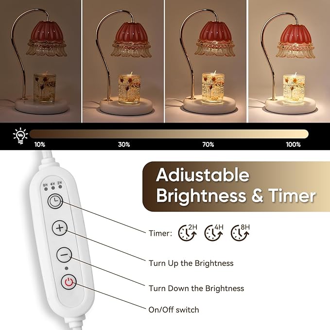 Candle Warmer Lamp with Timer,Gifts for Mom,Marble Base and Glass lampshade,a Beautiful Flower Candle Lamp with 2 Bulbs Candle Jar Light
