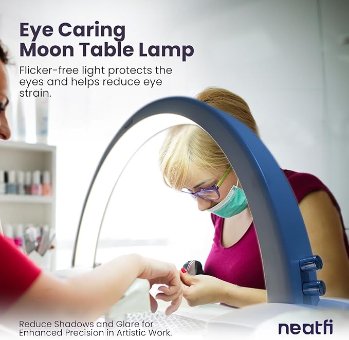 Neatfi LED Half Moon Table Lamp for Nail Tech, Estheticians, Cosmeticians, 1600 Lumens, 3 Light Modes, Desk Light for Manicure Art, Facial Treatments, Threading, Tattoo Applications (Modern, White)
