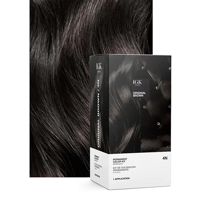IGK Permanent Hair Color Kit | 4N Original Brown - Brown Black | 100% Gray Color Coverage + Strengthen + Shine | Ammonia Free