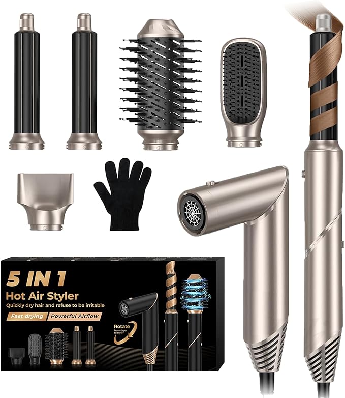 5 in 1 Blow Dryer Brush,Hair Dryer Brush with Detachable Air Styler,Negative Ionic Magic Hair Styler,Hot Air Brush for Women Volumizer,Straightener,Drying