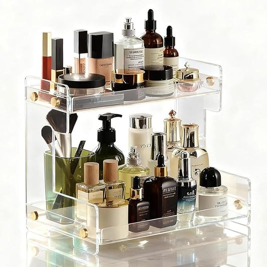 NEWRAIN Bathroom Organizer Countertop, Makeup 2-Tier Organizer Counter Organizer for Cosmetics, Vanity Holder for Lipstick,Cabinet Organizers and Storage