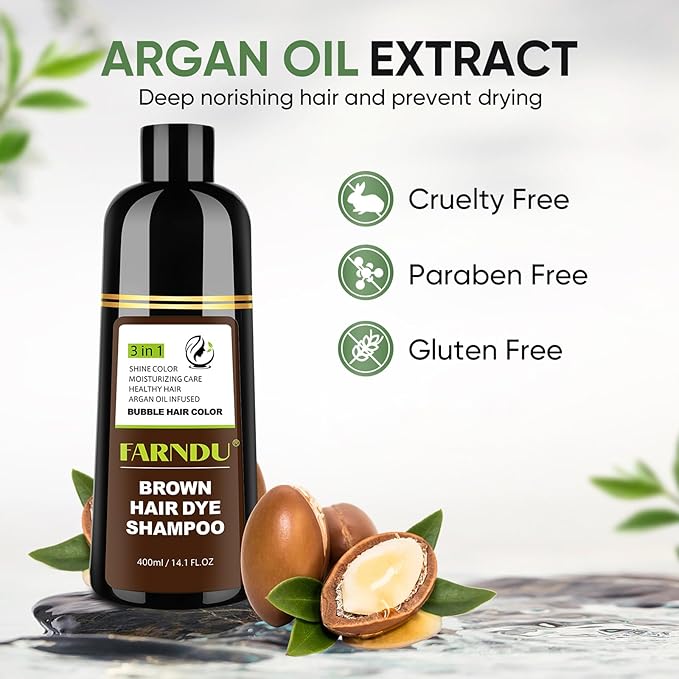 Brown Hair Dye Shampoo for Women Men, Gray Hair Coverage, Natural Herbal Ingredients