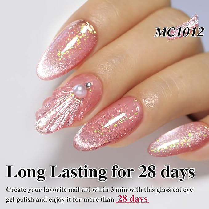 Double Rhythm 0.5 OZ Cat Eye Gel Polish with Magnet 15ML Holographic Glitter Shimmer Translucent Jelly Color Magnetic Nail Polish Salon DIY at Home (MC1012)