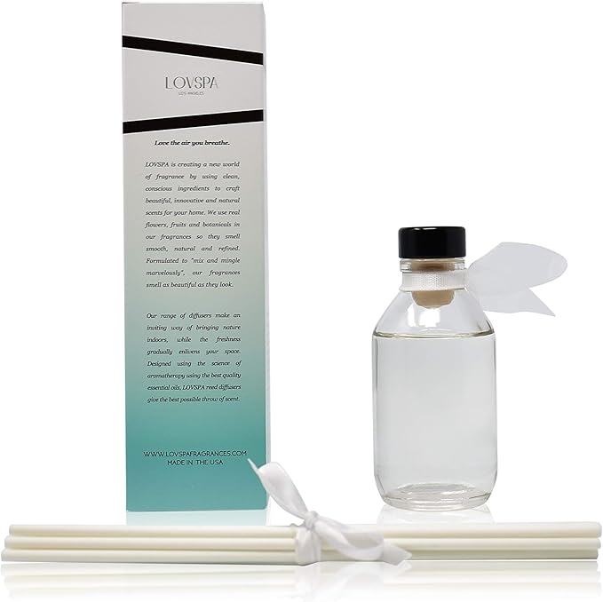 LOVSPA Reed Diffuser Set, Summer Linen Scented Oil Diffuser with Sticks, Home Fragrance Accessories for Bathroom Shelf Decor, Aroma Diffusers for Home or Office Desk, USA Made