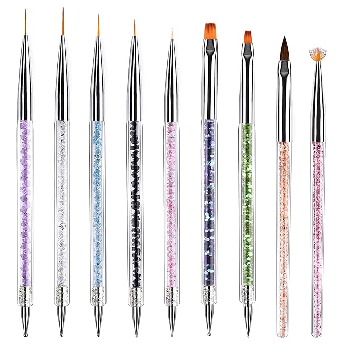 Nail Art Brushes 9PCS Nail Brush Set with Liner Brush and Dotting Pens for Home and Professional Salon Use