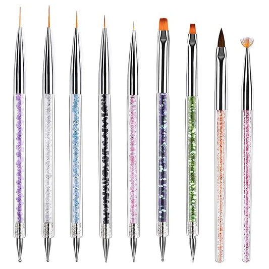 Nail Art Brushes 9PCS Nail Brush Set with Liner Brush and Dotting Pens for Home and Professional Salon Use