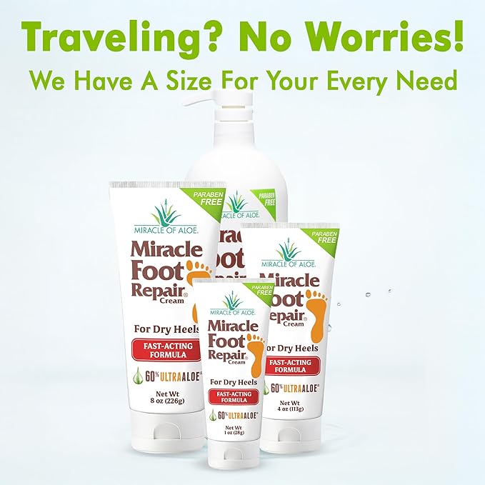 Miracle Foot Repair Cream, 4 oz Repairs Dry Cracked Heels and Feet, Diabetic-Safe, 60% Pure Ultra Aloe Moisturizes, Softens, and Repairs, Relief from Discomfort of Ingrown Toenails (2-Pack)