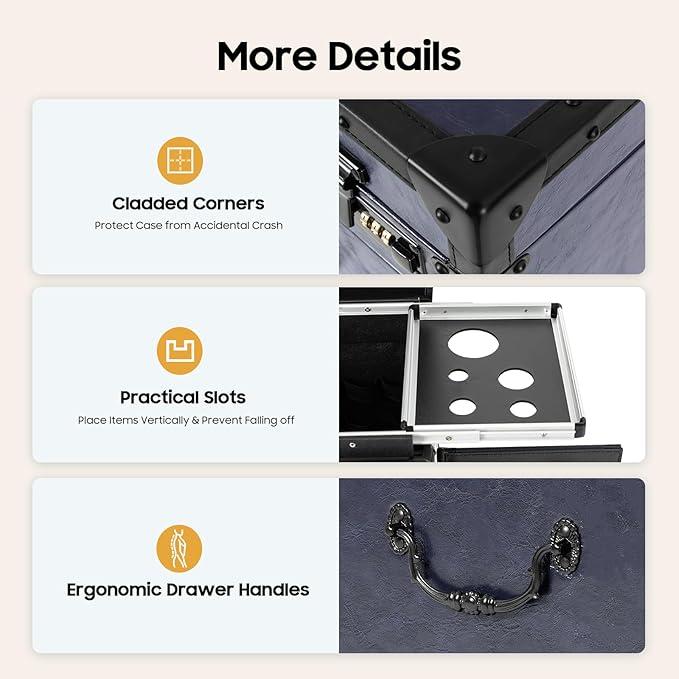 Cosmetic Train Case,Makeup Organizer Travel Case with Multiple Compartments,Rolling Makeup Case,Professional Makeup Casewith Wheels for Make-up Artists