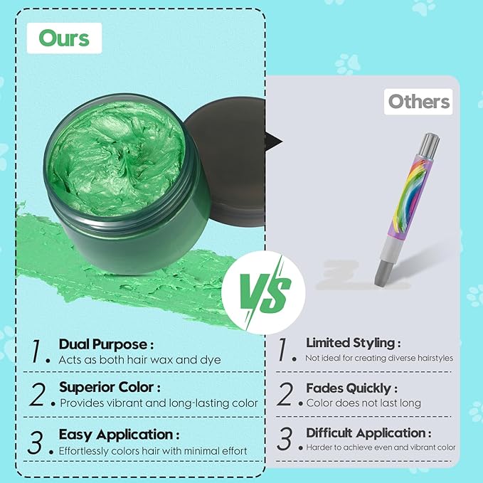 Green Hair Color Wax - Temporary & Washable Hair Styling Mud Gel for Men, Women, Kids,For Halloween, Cosplay, Party, Crazy Hair Day & Children's Day