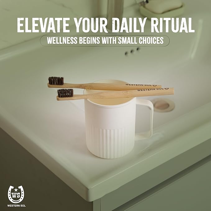 Western SOL Horse Bristle Bamboo Toothbrushes (4-Pack) – Luxury Toothbrush - Plastic-Free, Biodegradable, Eco-Friendly – No Chemicals