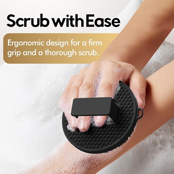 Silicone Body Scrubber - Loop Fin Bristles Loofah for Gentle Exfoliating & Lathering with Body Scrub & Wash, Durable & Hygienic, Deep Cleansing Exfoliator for All Skin Types - Shower Essential