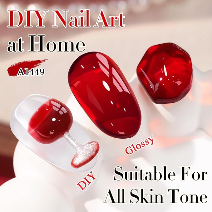 Double Rhythm 15ML Gel Polish Pure Sheer Same Color Same Bottle Soak Off Gel Polish Art Manicure Salon DIY at Home for Women (Translucent Red-A1449)