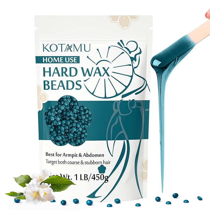 KOTAMU Hard Wax Beads for Hair Removal, 1lb Jasmine Wax Beads for Sensitive Skin Armpit Abdomen Face Leg Full Body Waxing Beans for Women Men at Home Wax Refill (Coarse & Stubborn Hair Formula)