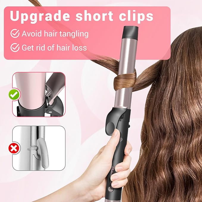Rotating Automatic Curling Iron for Waves-Curling Wand for Long Hair, Extra Long Barrel Ceramic Hair Curler for Women,Dual Voltage, 5 Temps & 30s Heat-up (Rose Gold, 1.25 inch)
