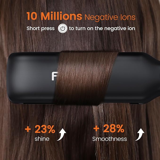 Faszin Professional Hair Straightener, 1.65inch Wide-Plate, Titanium Negative Ion Flat Iron, 30s Rapid Heating, LED Temp Display, Wide Voltage & 10 Adjustable Temp Levels (260-450℉) - Black