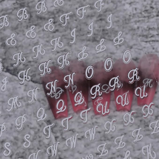 12 Sheets Letter Nail Art Stickers Decals 3D Self Adhesive Letter Nail Stickers for Nail Art Black White Silver Gold Retro English Nail Decals Letters Nail Design Nail Art Supplies