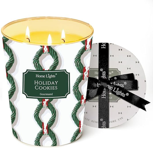 HomeLights Holiday Cookies Scented Candles | 34oz Soy Candles Rustic Modern 3-Wick Large Candle Jars | Ideal Candle Gifts for Events, Home Decor Stress, Relief & Relaxation