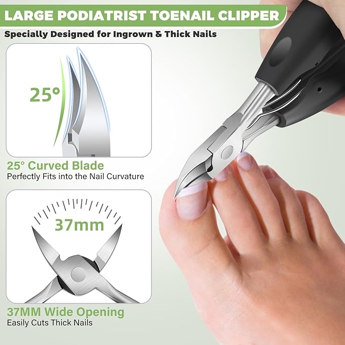 Toenail Clippers for Seniors Thick Toenails, Angled Head Large Toe Nail Clippers for Thick Nails for Men, Heavy Duty Ingrown Toenail Clippers with Wide Jaw, Slanted Nail Clippers with Long Handle