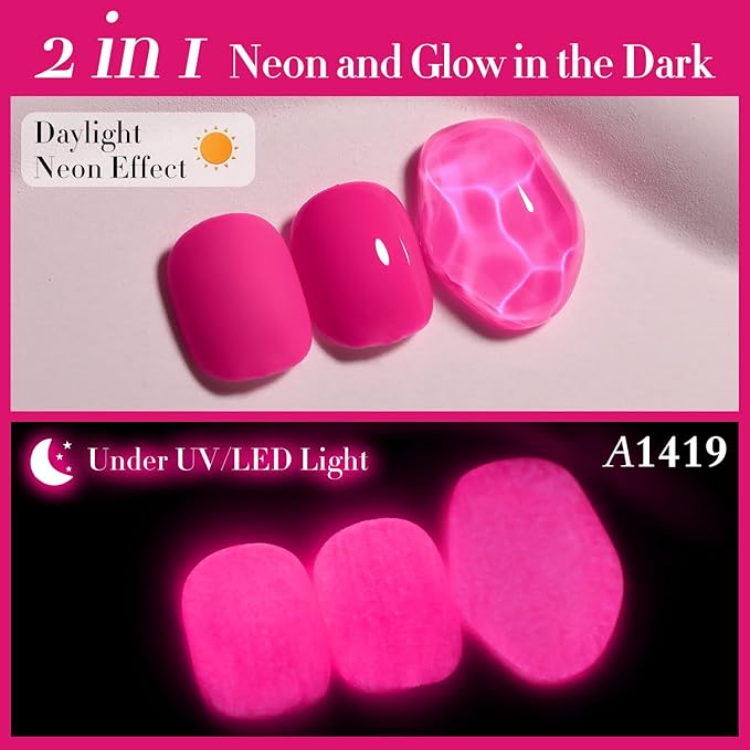 Double Rhythm 15ML Gel Nail Polish Pure Sheer Same Color Same Bottle Soak Off Gel Polish Art Manicure Salon DIY at Home for Women (Neon Hot Pink-A1419)