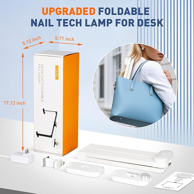 KIRKAS 34inch Large Half Moon Light for Nail Tech, 456 LEDs 3 Color Modes Infinitely Knob Arch Light with Phone Holder Charging Function, Foldable Nail Desk Lamp for Eyelash Extension, Tattoo-White