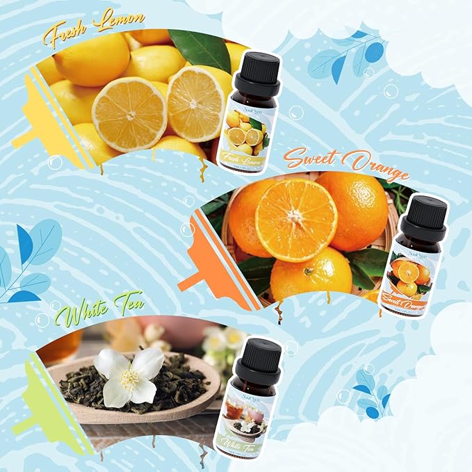 Housekeeping Fragrance Oils Set, Essential Oil Gift Set for Diffuser, Clean Scent Diffuser Oil, Use with Wool Dryer Balls - Lemon, Sweet Orange, White Tea, Fresh Linen, Freesia, Grapefruit