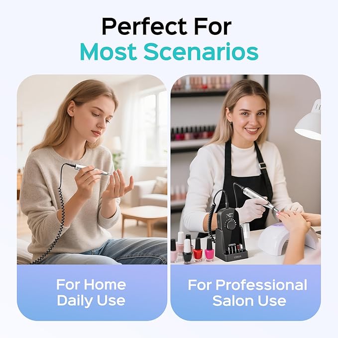 COSLUS Professional Rechargeable Electric Nail Drill 40000 RPM, Portable Nail File with Storage Stand for Acrylic Gel Polishing Removing - Easy to Use for Women, Manicure at Home DIY or Salon, Black